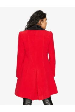 Women De La Creme Fashions Double Breast Velvet Trim Skater Coat