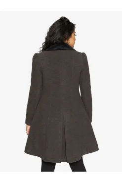 Women De La Creme Fashions Double Breast Velvet Trim Skater Coat