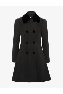 Women De La Creme Fashions Double Breast Velvet Trim Skater Coat