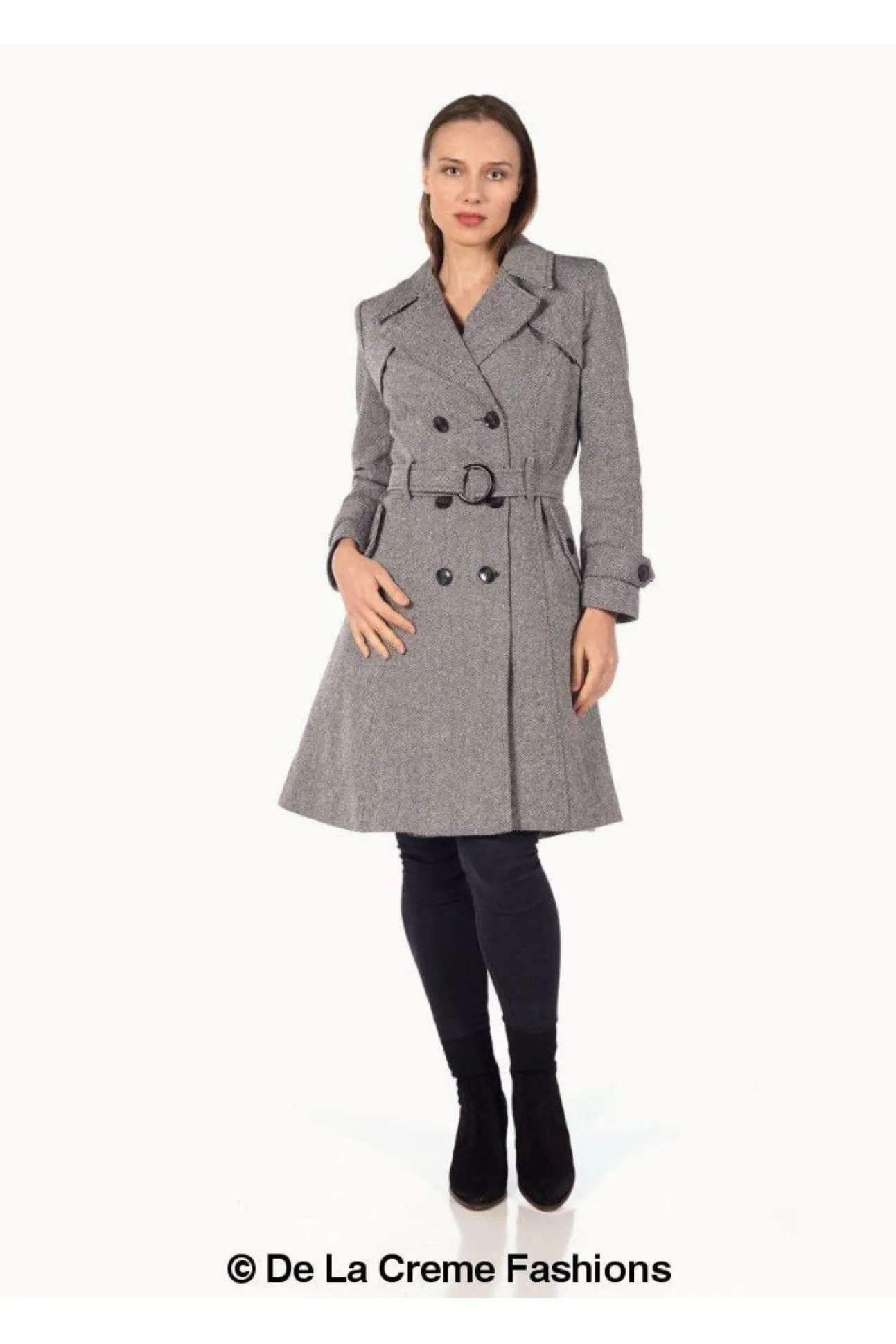 Women De La Creme Fashions Herringbone Tweed Blend Trench Coat