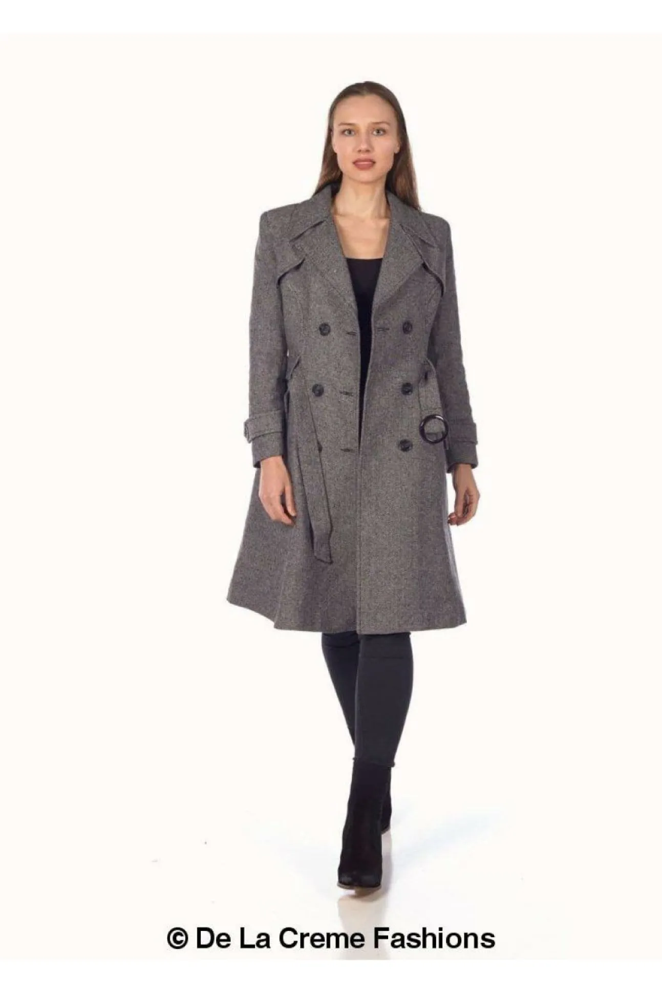 Women De La Creme Fashions Herringbone Tweed Blend Trench Coat