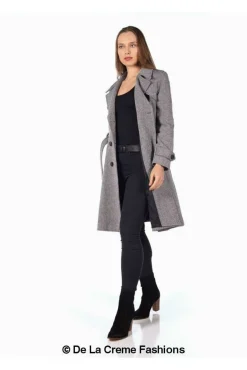 Women De La Creme Fashions Herringbone Tweed Blend Trench Coat
