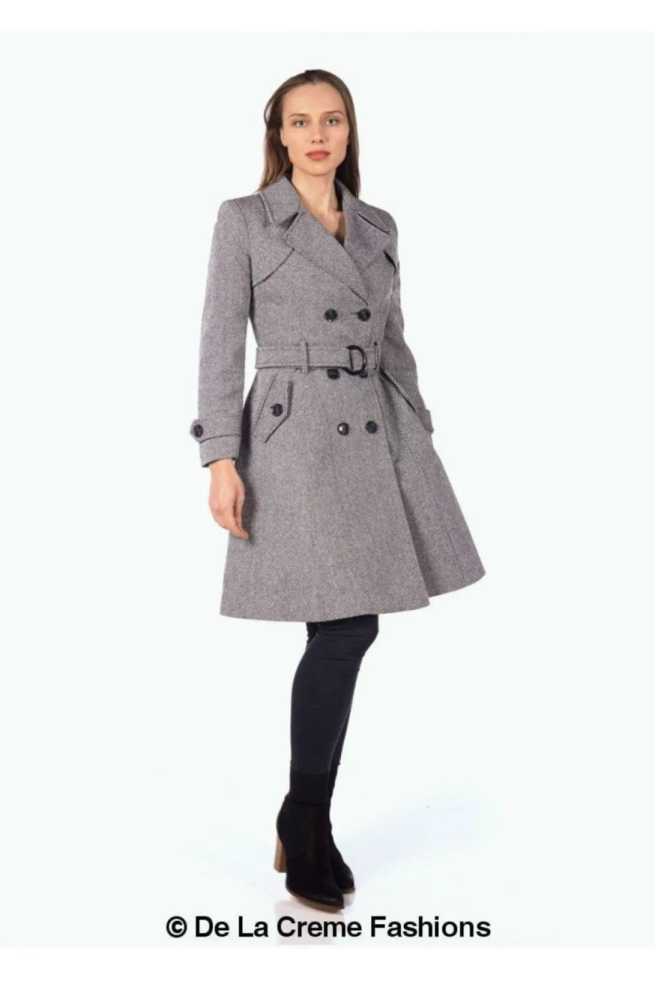 Women De La Creme Fashions Herringbone Tweed Blend Trench Coat