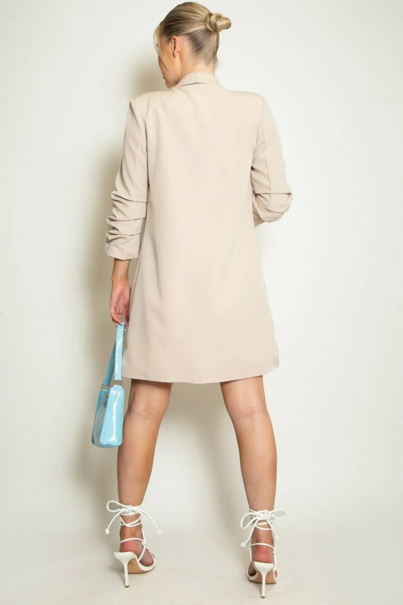 Women De La Creme Fashions Long Ruched Sleeve Open Blazer