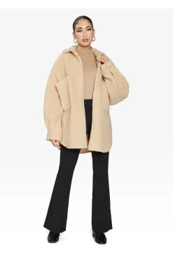 Women De La Creme Fashions Oversized Patch Pocket Borg Shacket