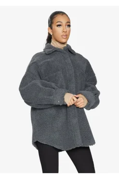 Women De La Creme Fashions Oversized Patch Pocket Borg Shacket