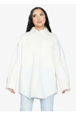 Women De La Creme Fashions Oversized Patch Pocket Borg Shacket