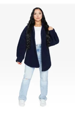 Women De La Creme Fashions Oversized Patch Pocket Borg Shacket
