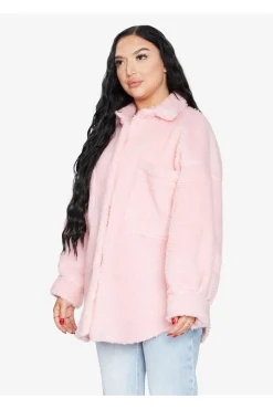 Women De La Creme Fashions Oversized Patch Pocket Borg Shacket