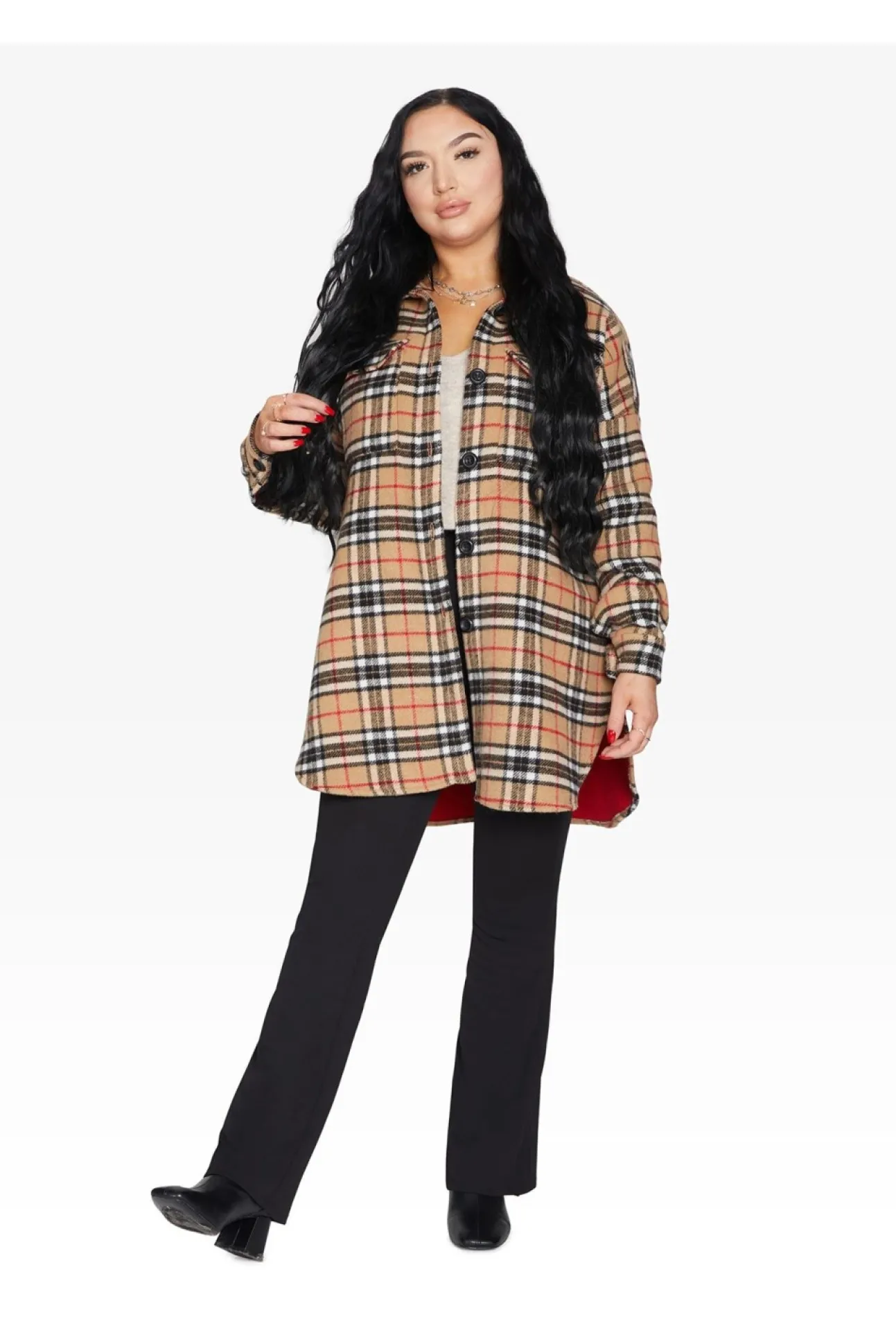 Women De La Creme Fashions Oversized Nova Check Wool Blend Shacket