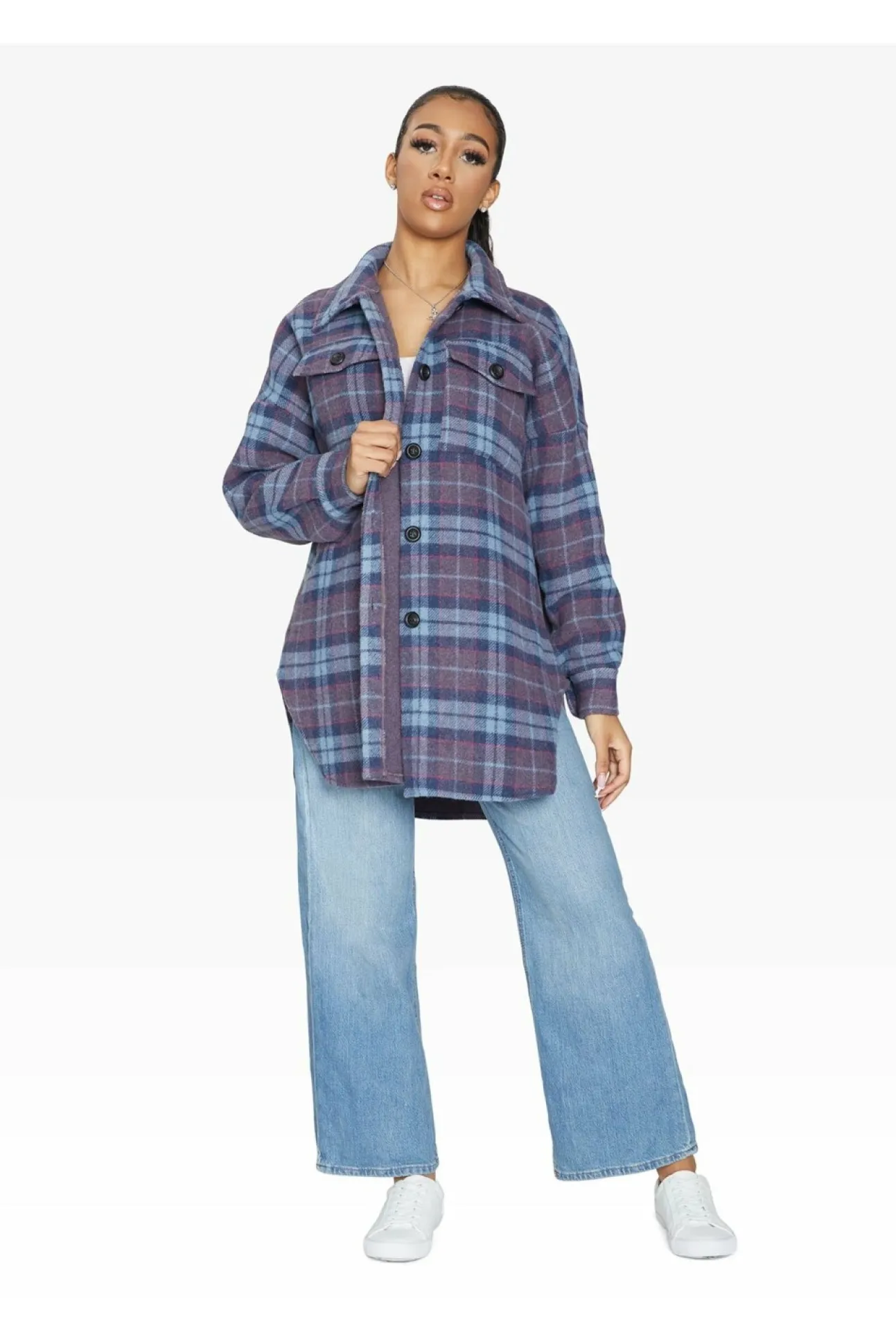 Women De La Creme Fashions Oversized Nova Check Wool Blend Shacket