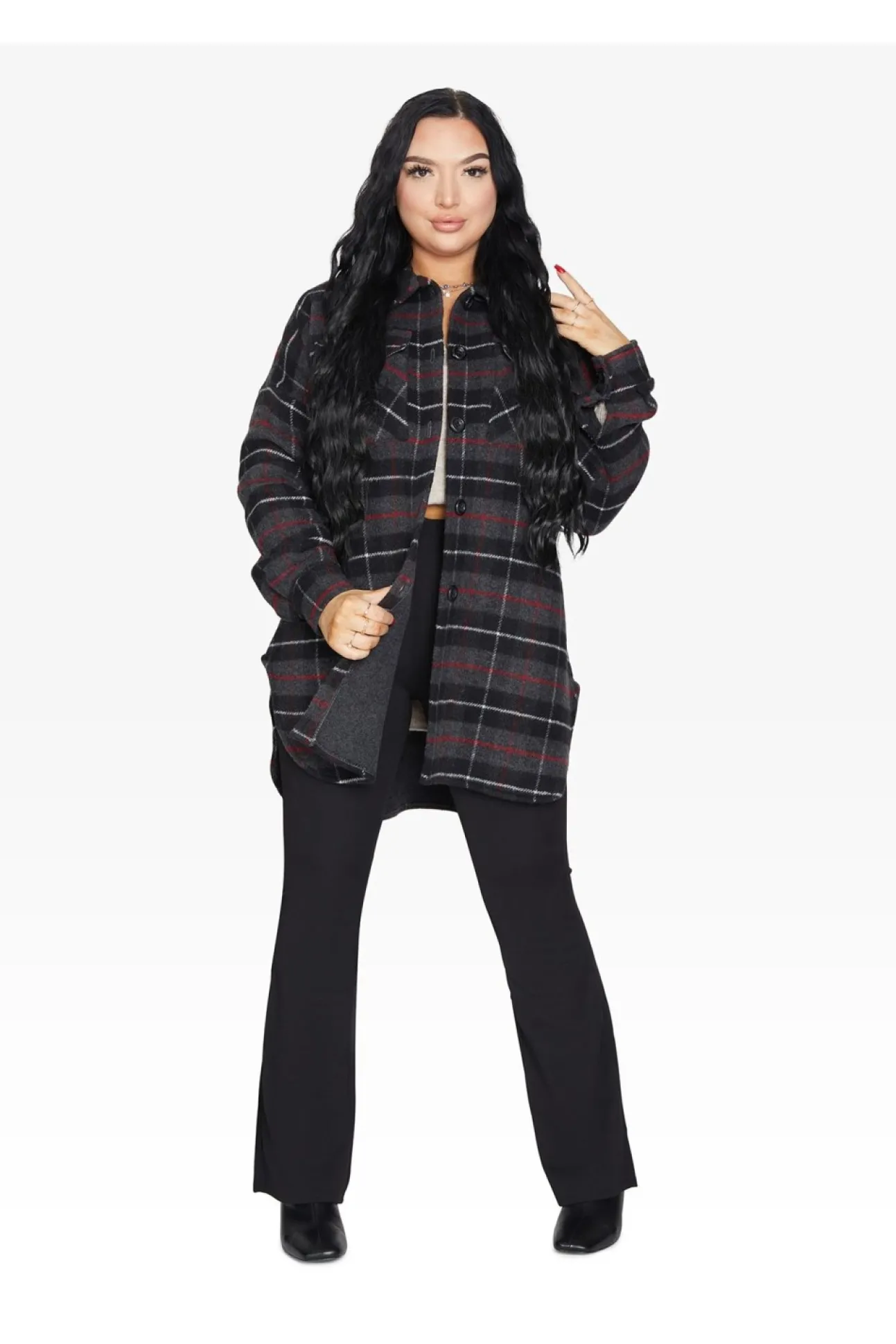 Women De La Creme Fashions Oversized Nova Check Wool Blend Shacket