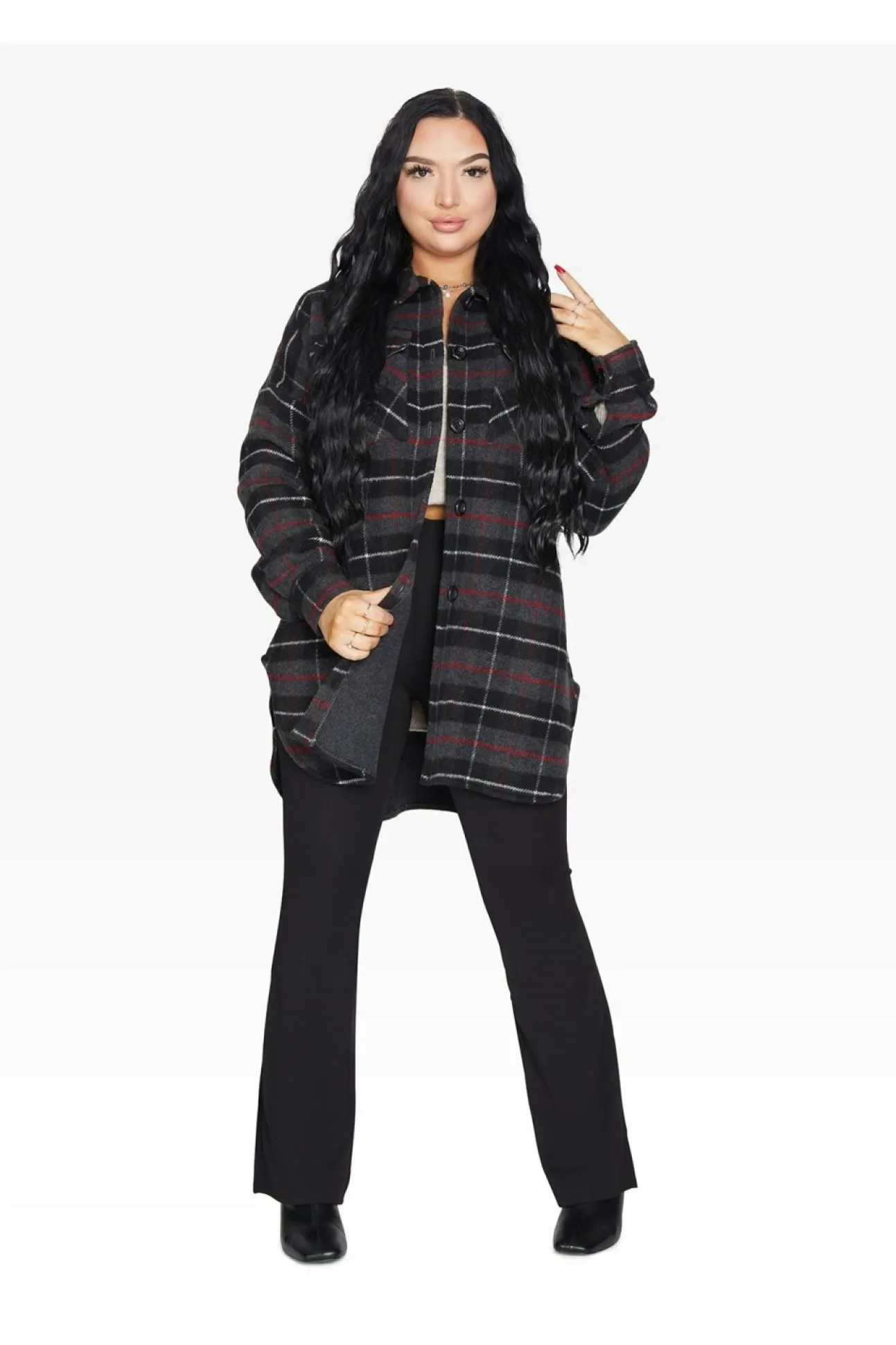 Women De La Creme Fashions Oversized Nova Check Wool Blend Shacket