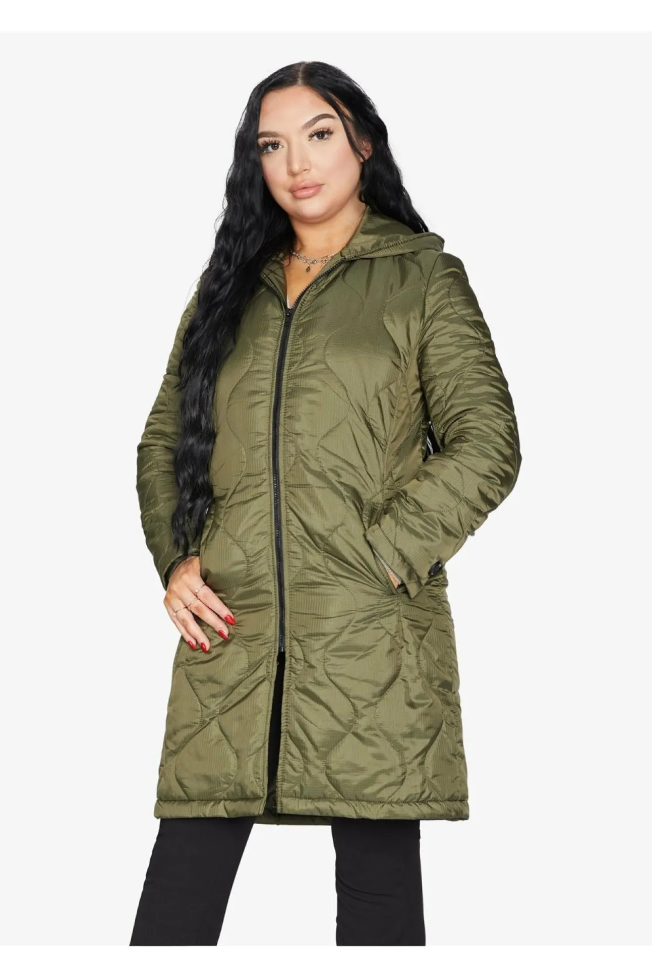 Women De La Creme Fashions Padded Quilted Down Hooded Jacket
