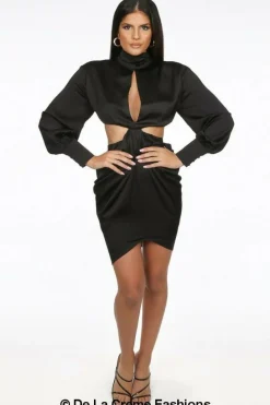 Women De La Creme Fashions Pleated High Neck Cut Out Mini Dress