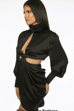 Women De La Creme Fashions Pleated High Neck Cut Out Mini Dress