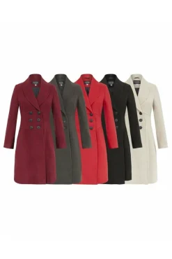 Women De La Creme Fashions Slim Fit Double Breast Roll Collar Coat