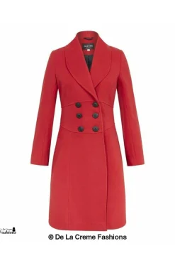 Women De La Creme Fashions Slim Fit Double Breast Roll Collar Coat