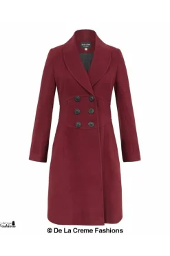 Women De La Creme Fashions Slim Fit Double Breast Roll Collar Coat