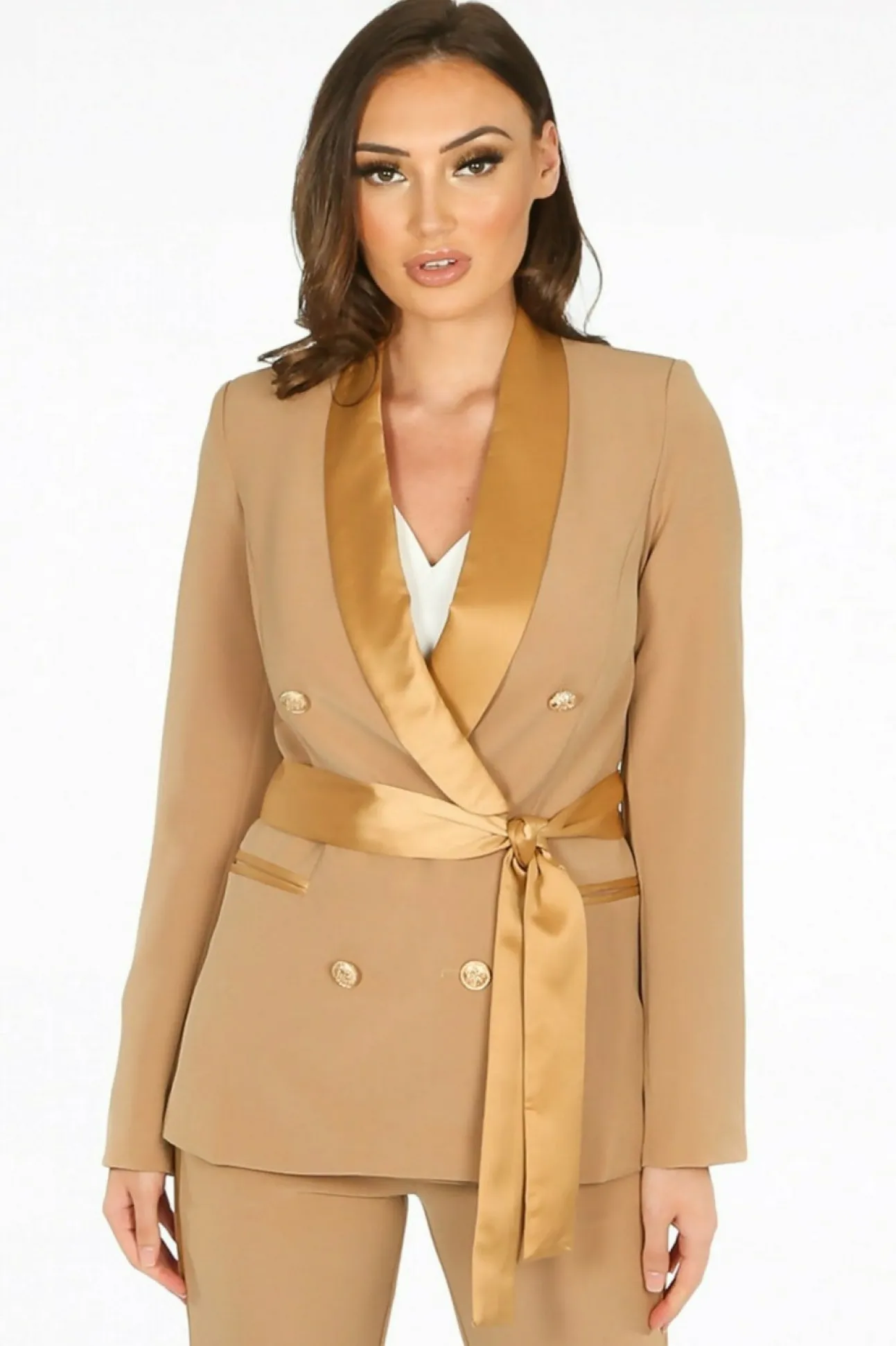 Women De La Creme Fashions Tailo Belted Blazer With Satin Lapel