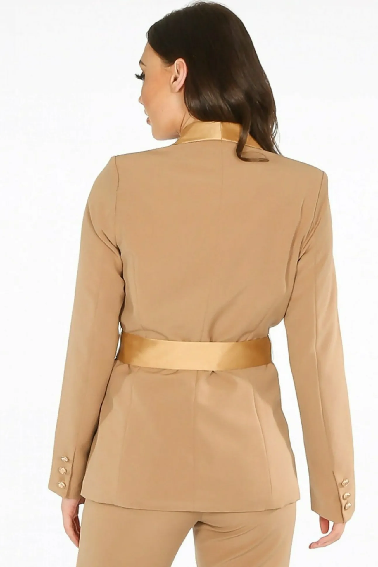 Women De La Creme Fashions Tailo Belted Blazer With Satin Lapel