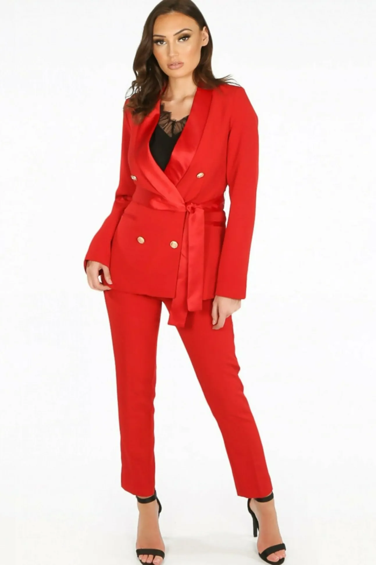 Women De La Creme Fashions Tailo Belted Blazer With Satin Lapel