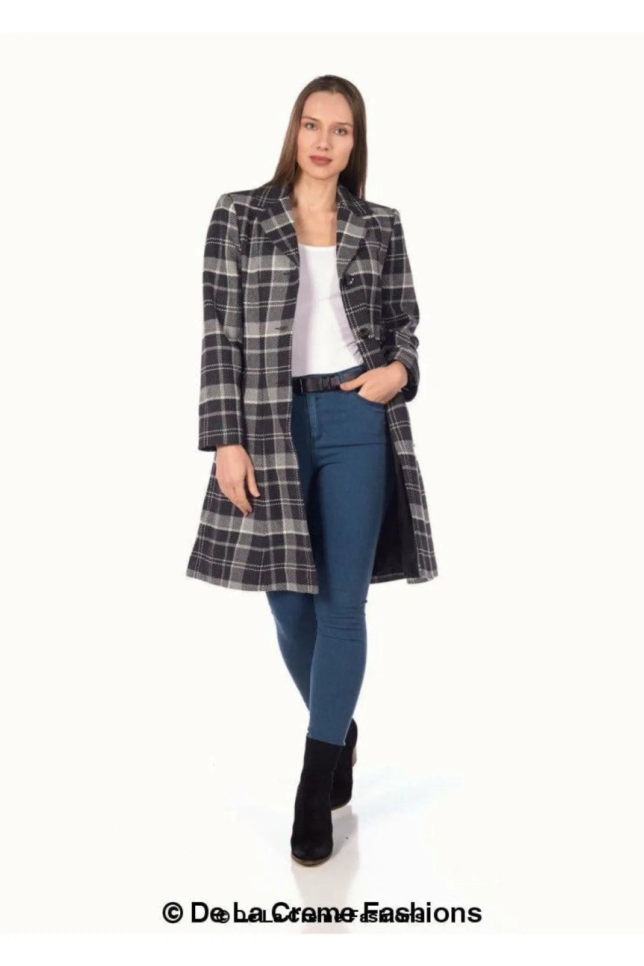 Women De La Creme Fashions Tartan Check Single Breasted Coat
