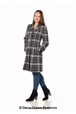 Women De La Creme Fashions Tartan Check Single Breasted Coat