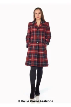 Women De La Creme Fashions Tartan Check Single Breasted Coat