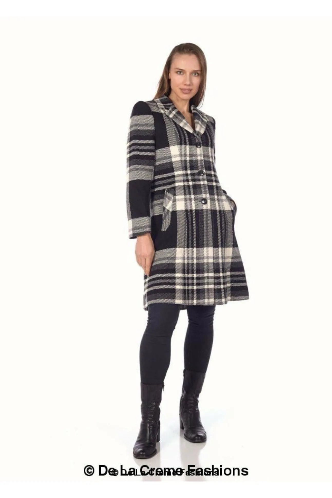Women De La Creme Fashions Tartan Check Single Breasted Coat
