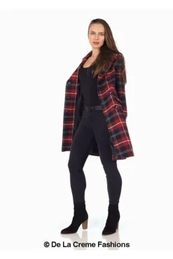 Women De La Creme Fashions Tartan Check Double Breasted Coat