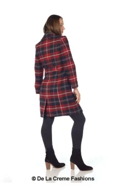 Women De La Creme Fashions Tartan Check Double Breasted Coat