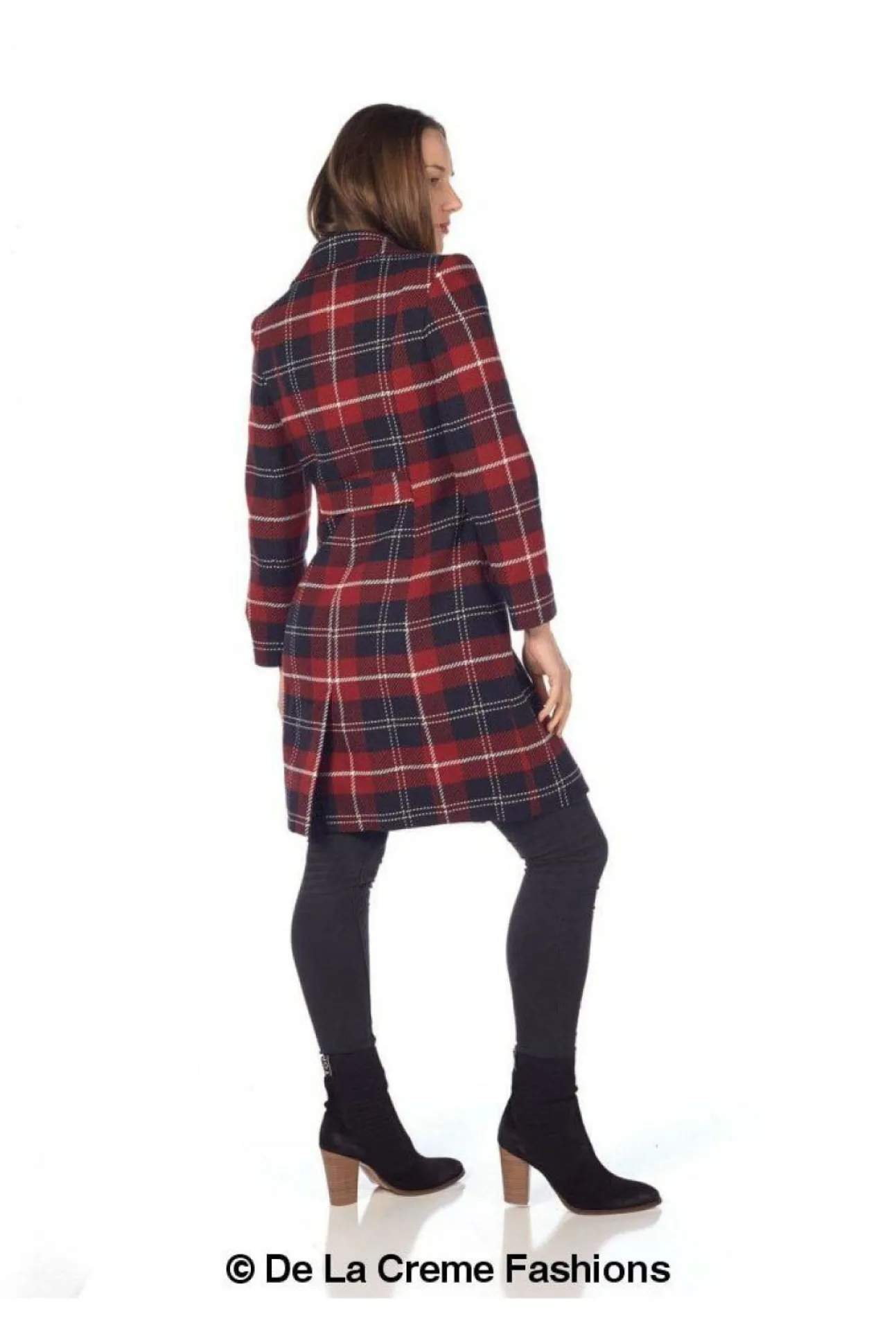 Women De La Creme Fashions Tartan Check Double Breasted Coat