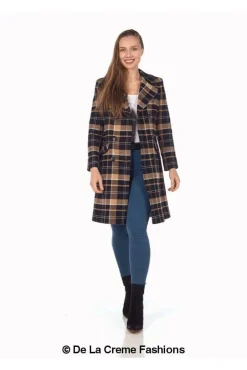 Women De La Creme Fashions Tartan Check Double Breasted Coat