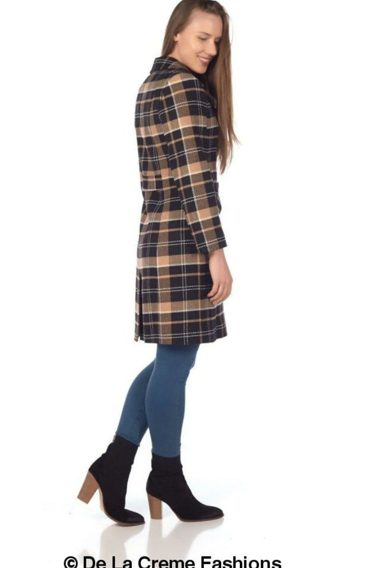 Women De La Creme Fashions Tartan Check Double Breasted Coat