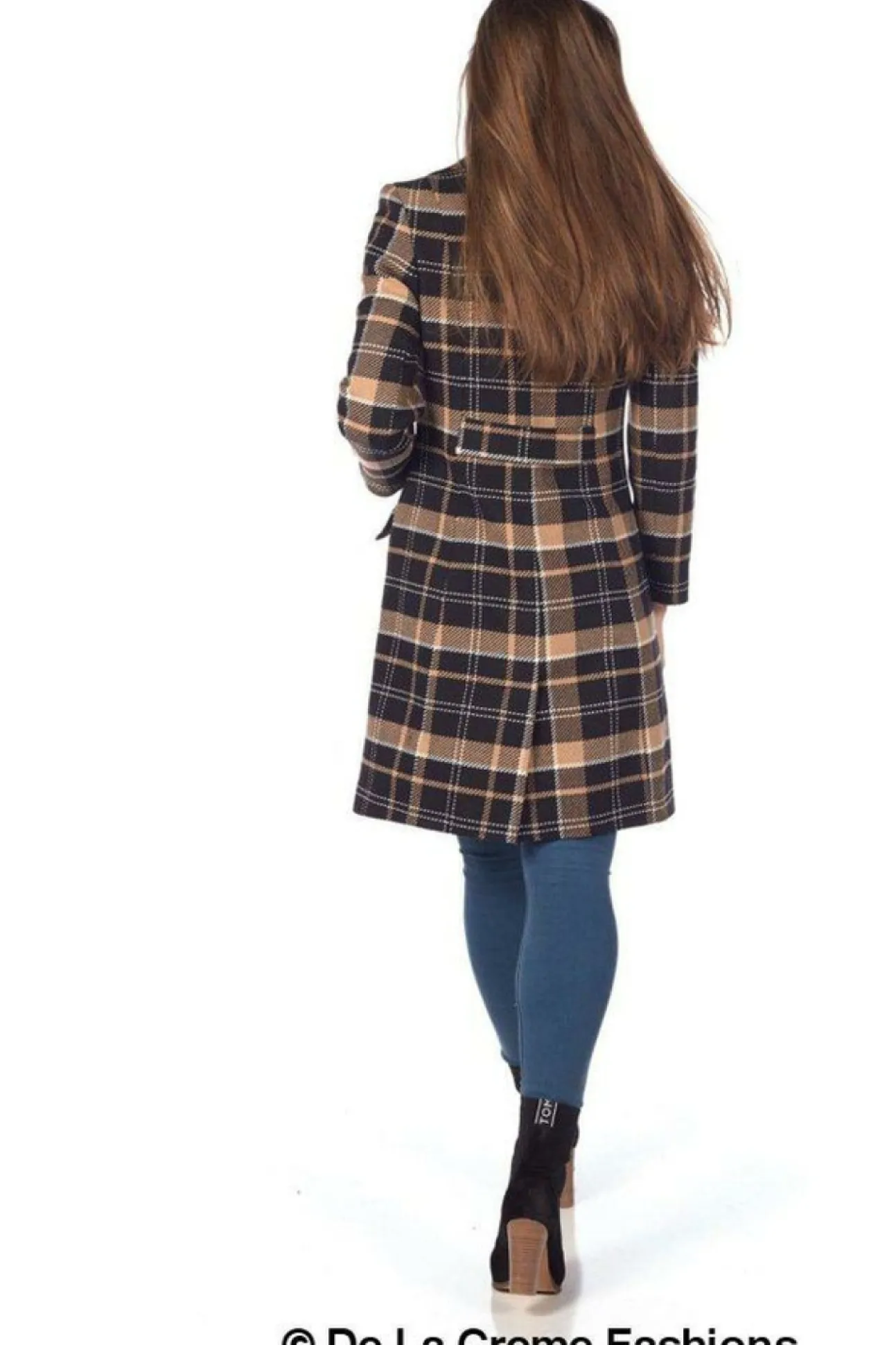 Women De La Creme Fashions Tartan Check Double Breasted Coat