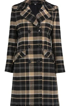 Women De La Creme Fashions Tartan Check Double Breasted Coat