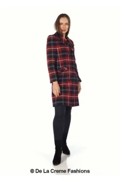 Women De La Creme Fashions Tartan Check Double Breasted Coat
