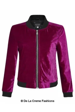 Women De La Creme Fashions Velvet Zip-Thru Varsity Bomber Jacket