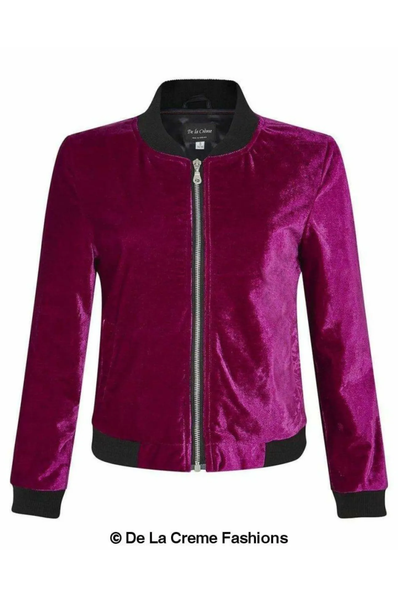 Women De La Creme Fashions Velvet Zip-Thru Varsity Bomber Jacket