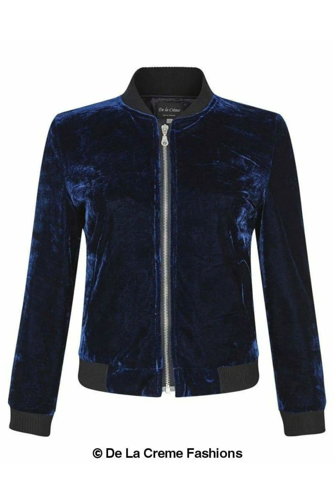 Women De La Creme Fashions Velvet Zip-Thru Varsity Bomber Jacket