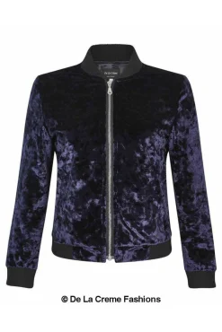 Women De La Creme Fashions Velvet Zip-Thru Varsity Bomber Jacket