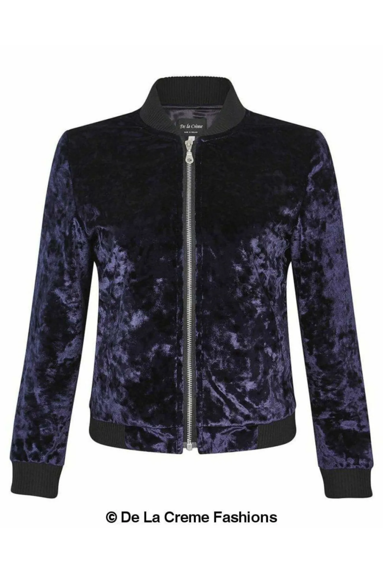 Women De La Creme Fashions Velvet Zip-Thru Varsity Bomber Jacket