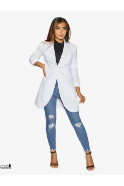 Women De La Creme Fashions Womens Curved Hem Longline Blazer