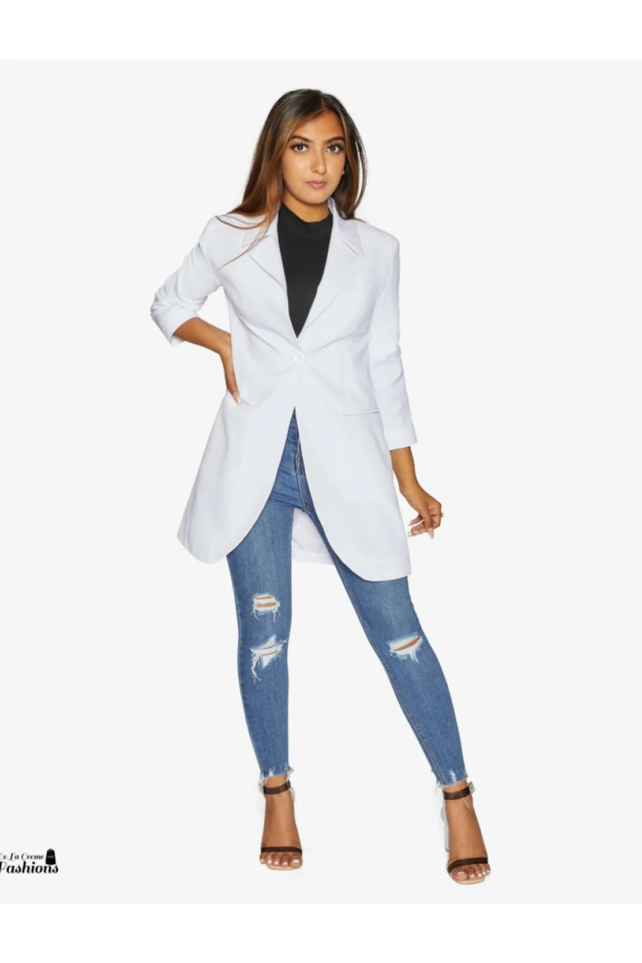 Women De La Creme Fashions Womens Curved Hem Longline Blazer