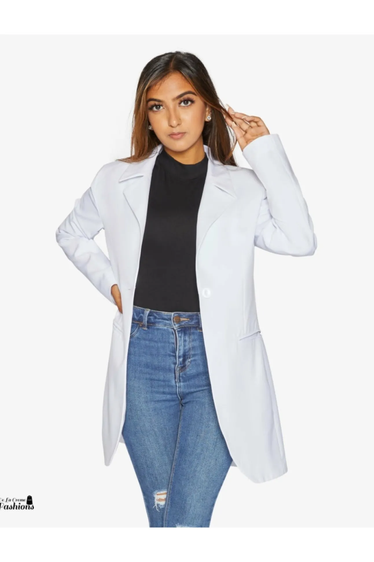 Women De La Creme Fashions Womens Curved Hem Longline Blazer