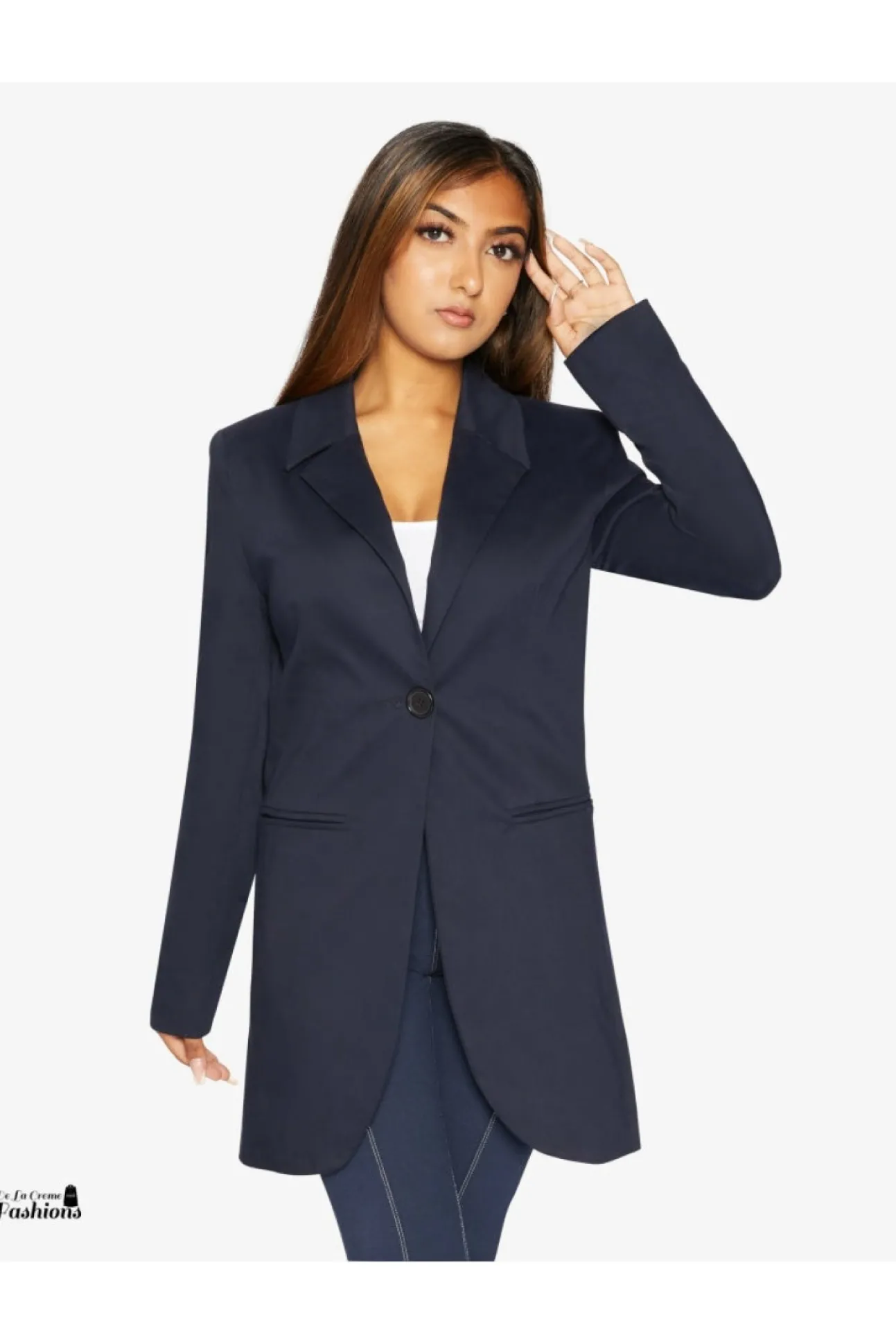 Women De La Creme Fashions Womens Curved Hem Longline Blazer