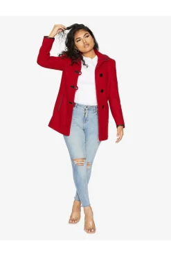 Women De La Creme Fashions Wool Blend Contrast Trim Coat