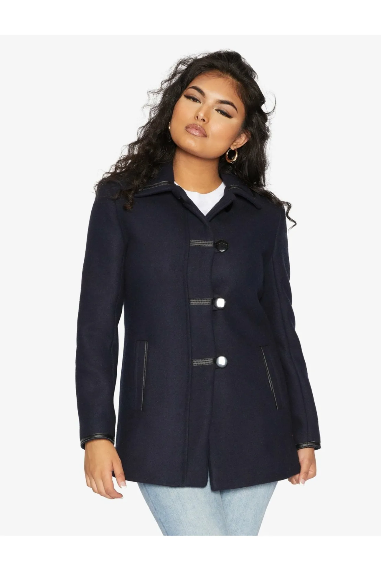 Women De La Creme Fashions Wool Blend Contrast Trim Coat