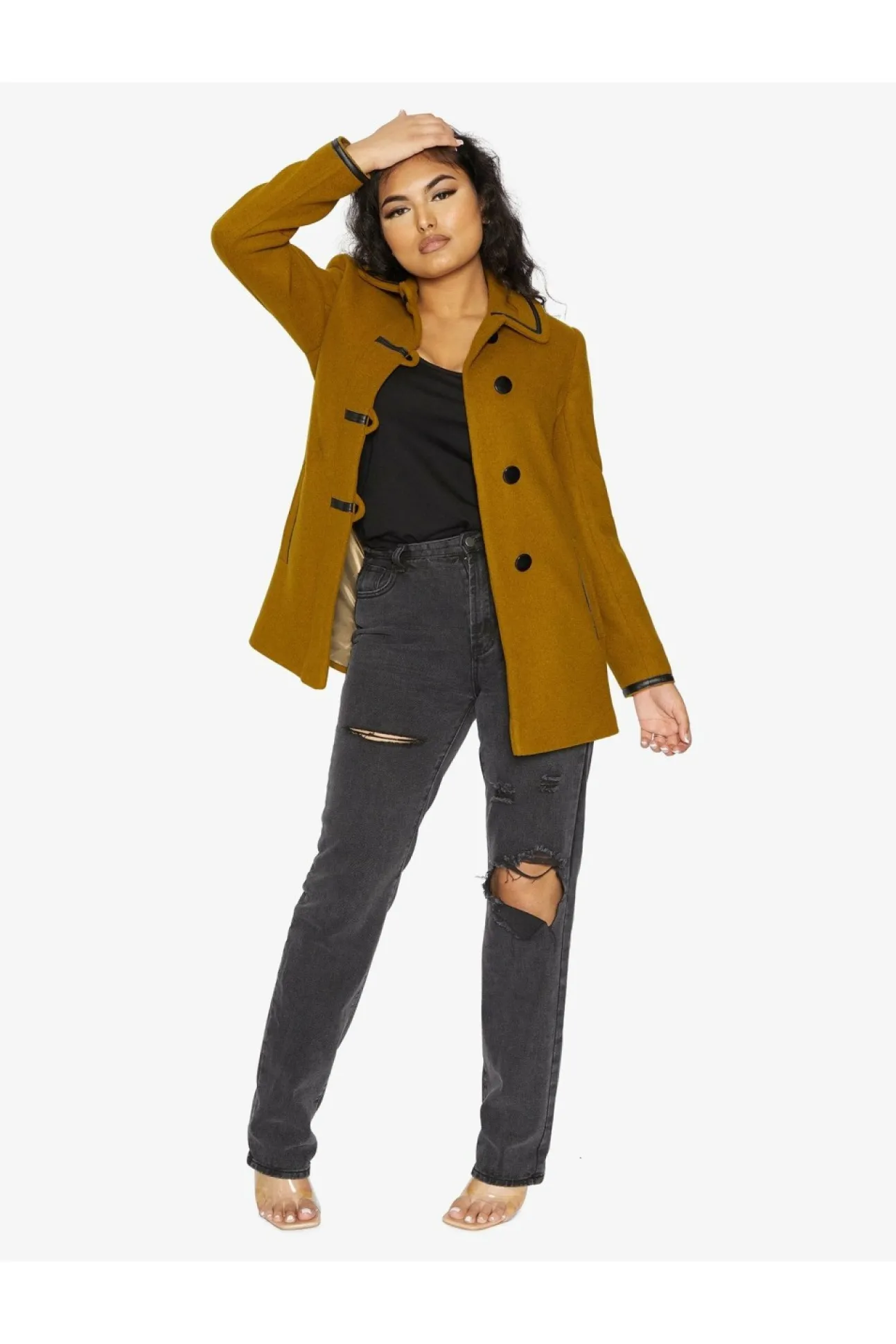 Women De La Creme Fashions Wool Blend Contrast Trim Coat